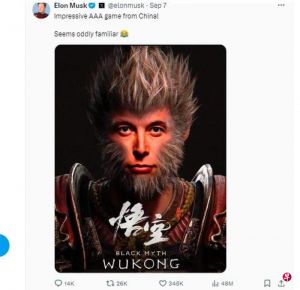将游戏主角“天命人”换成自己的脸，美国电动车巨头特斯拉创办人马斯克点赞黑神话悟空 ...
