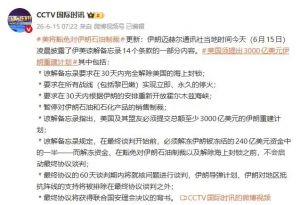 伊美谅解备忘录14个条款部分内容曝光：美国须提出3000亿美元伊朗重建计划，将豁免对伊朗石油制裁 ...
